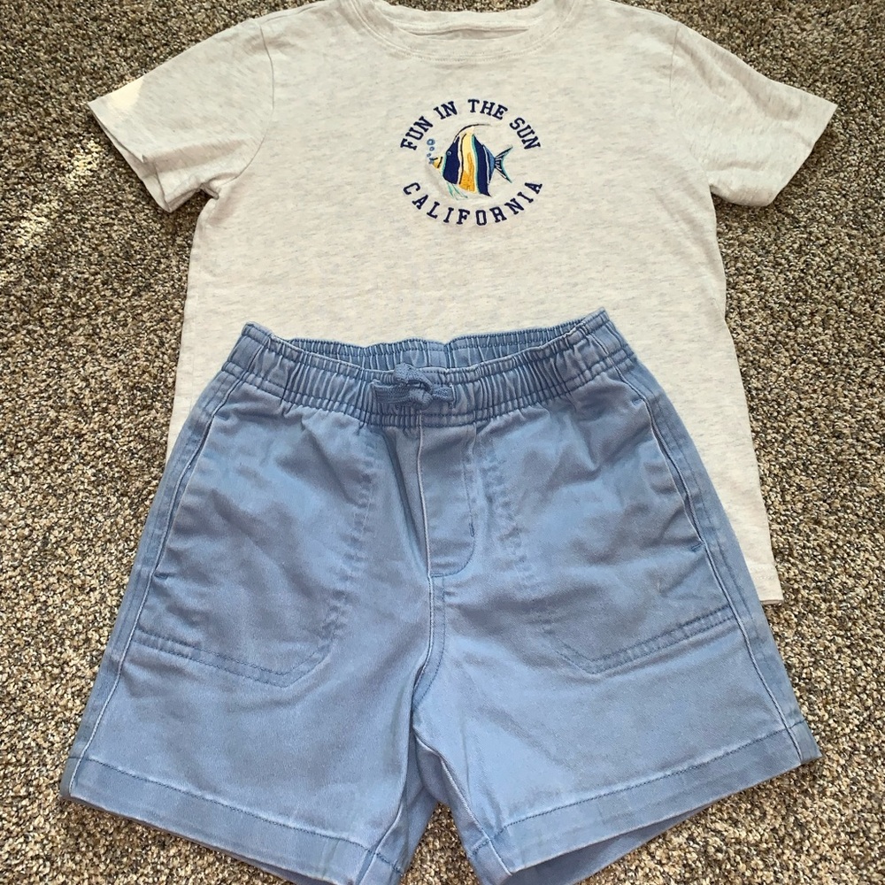 Janie and Jack Light Blue Shorts and Gray T-Shirt Set